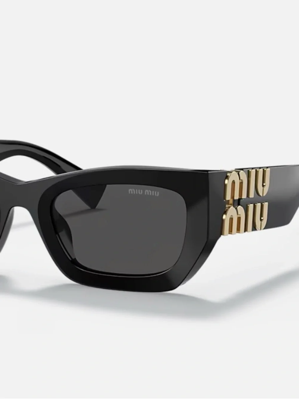 Miu Miu Black Cat-Eye Sunglasses with Gold Logo Details